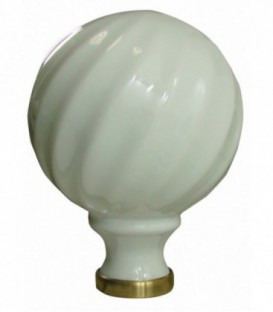 Boule de rampe d'escalier torsadé blanche ø 100 mm en porcelaine de Limoges sur embase laiton