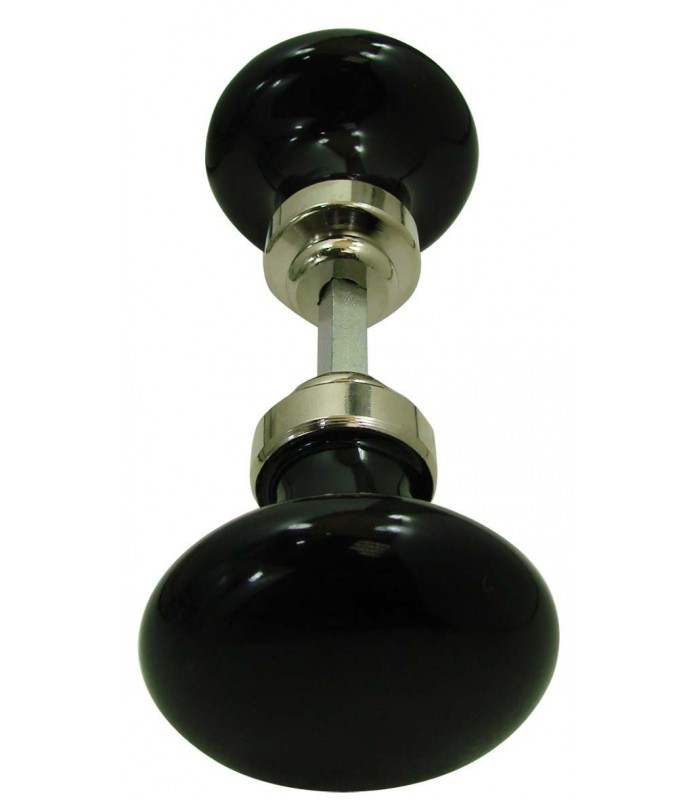 Poignée double ROND D.50 mm pour porte intérieure porcelaine de LIMOGES noir  brillant sur nickele brillant - 1001poignées - Votre spécialiste de la  poignée de porte