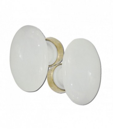 Poignée double OVALE porcelaine de LIMOGES blanche/laiton poli grand modèle