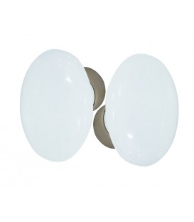Ensemble de poignées double OVALE porcelaine de LIMOGES Blanc sur une cuvette nickelée brossée