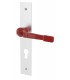 Demi-poignée de porte VANNE sur plaque en aluminium peinture epoxy rouge et argent 195