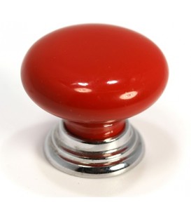 Bouton de meuble zamack rouge embase chromée D.30