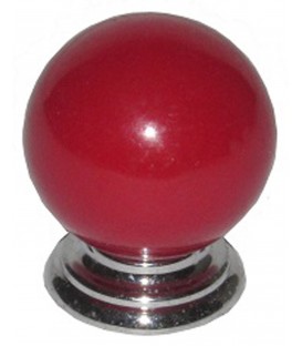 Bouton de meuble zamack rouge embase chromée D.24