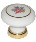Bouton de meuble céramique blanche fleur cercle doré D.30