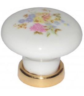 Bouton de meuble céramique blanche fleur D.30