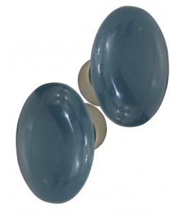Poignée double OVALE pour porte intérieure porcelaine de LIMOGES Bleu cendré sur cuvette nickelée brossée