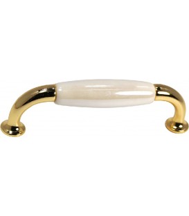Poignée de meuble céramique perle dorée 96 mm