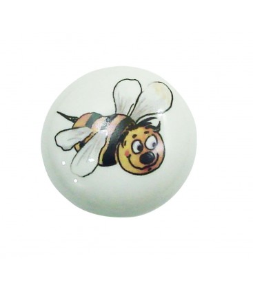 Bouton de meuble en porcelaine BLANC décor abeille D.30mm
