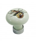 Bouton de meuble en porcelaine BLANC décor abeille D.30mm