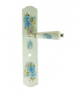 1/2 poignée de porte OLIVE sur plaque en porcelaine décor fleur déconda