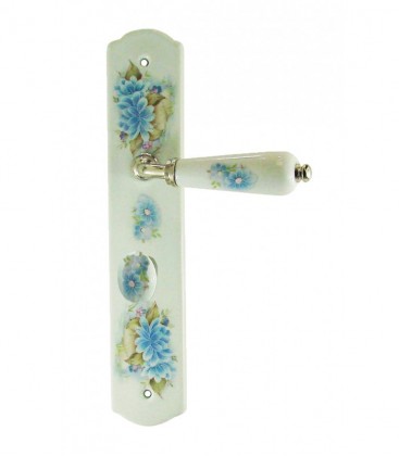 1/2 poignée de porte OLIVE sur plaque en porcelaine décor fleur conda