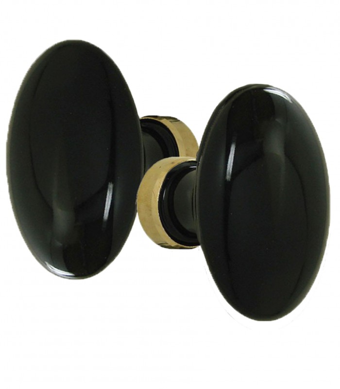 Poignée double ROND D.50 mm pour porte intérieure porcelaine de LIMOGES noir  brillant sur nickele brillant - 1001poignées - Votre spécialiste de la  poignée de porte