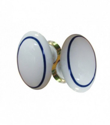 Poignée double OVALE pour porte intérieure porcelaine de LIMOGES filet bleu GM sur laiton poli