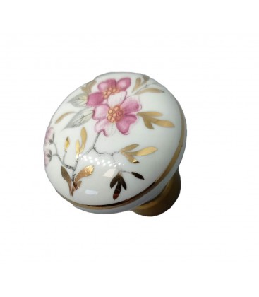 Bouton de meuble en porcelaine, filet OR motif Fleur D.35mm