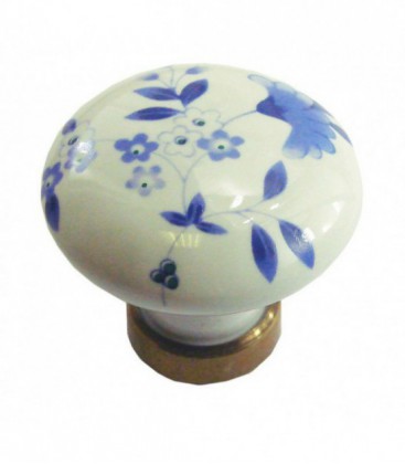 Bouton simple DELPH ROND en porcelaine décoration bleu