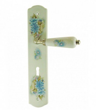 1/2 poignée de porte OLIVE sur plaque en porcelaine décor fleur